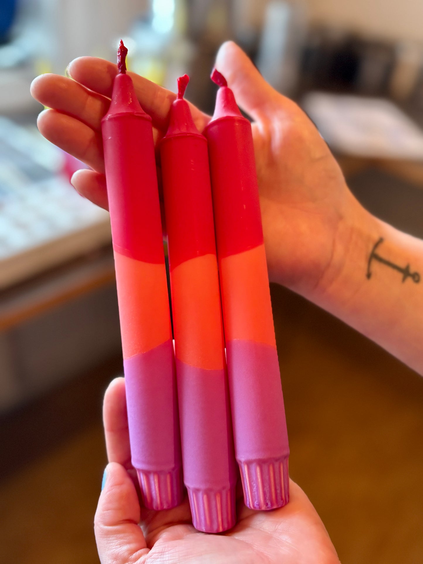 Heatwave Stearin Candles – Handcrafted Red, Orange & Purple Taper Candles – Bold Colorblock Statement – Available in 3, 5, 10, 15 or 20-Pack