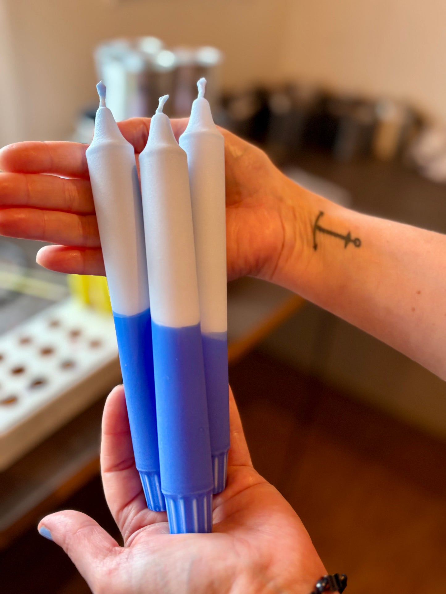 Nordic Tide Stearin Candles – Handcrafted Light Blue & Cobalt Blue Taper Candles