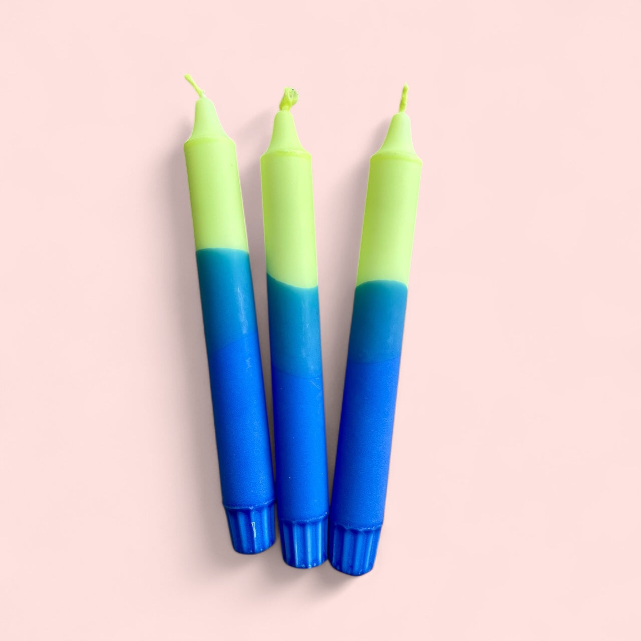 Electric Wave Stearin Candles – Handcrafted Neon Yellow & Blue Taper Candles – Bold Modern Decor – Available in 3, 5, 10, 15 or 20-Pack