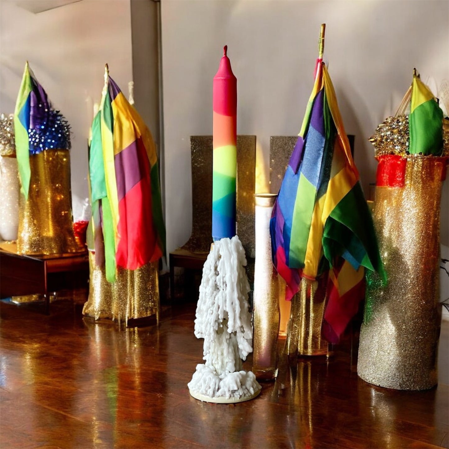 Pride Taper Candles – Rainbow Stearin Candles – Handcrafted in Sweden – Fits Standard Holders