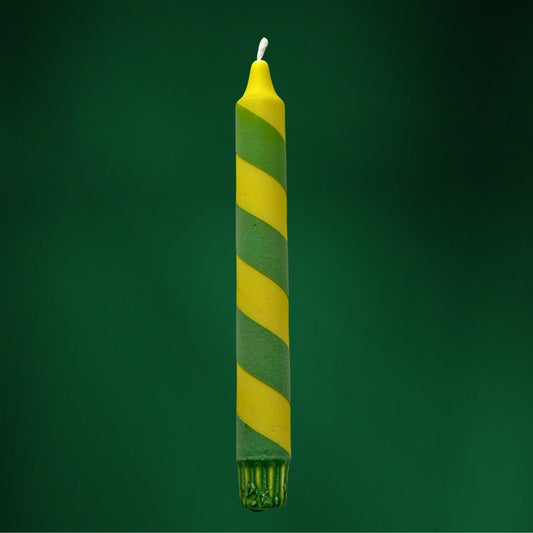 Green Sunshine-stearinljus – handdekorerade ljus i grönt och gult | 100 % stearin