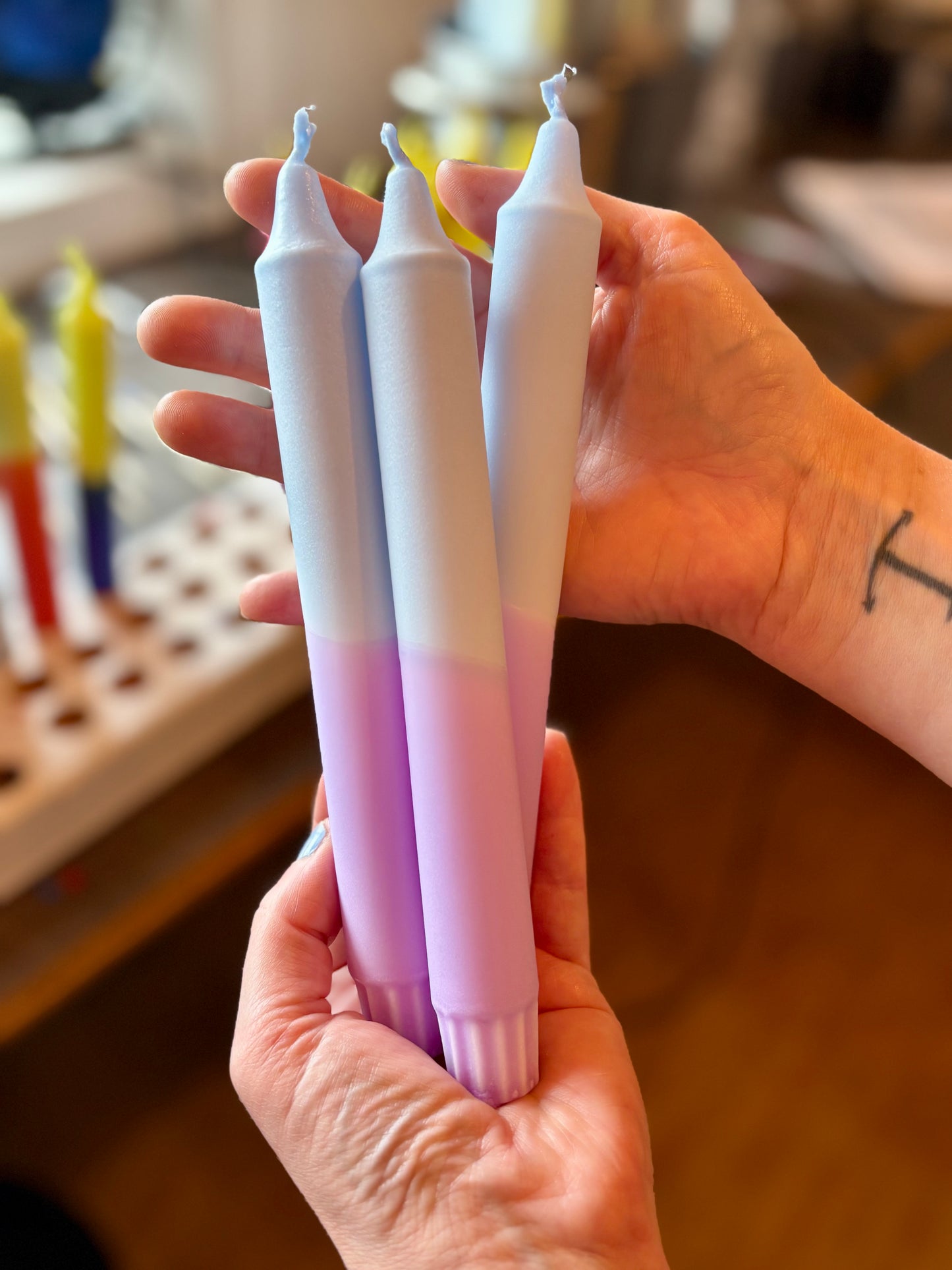Cloudberry Stearin Candles – Handcrafted Light Blue & Lavender Taper Candles – Soft Dreamy Decor – Available in 3, 5, 10, 15 or 20-Pack
