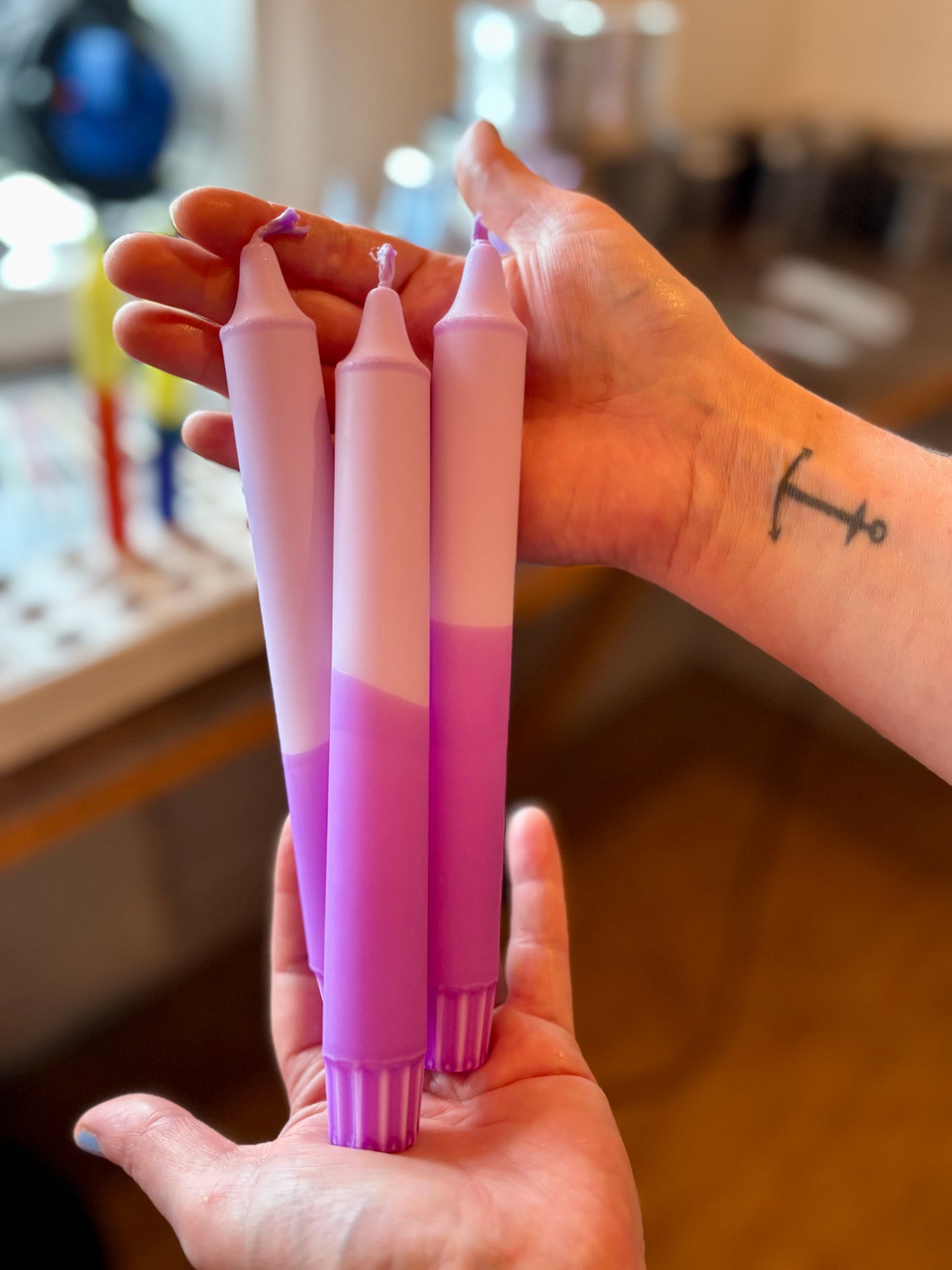 Lavender Haze Stearin Candles – Handcrafted Two-Tone Purple Taper Candles – Dreamy Pastel Decor – Available in 3, 5, 10, 15 or 20-Pack