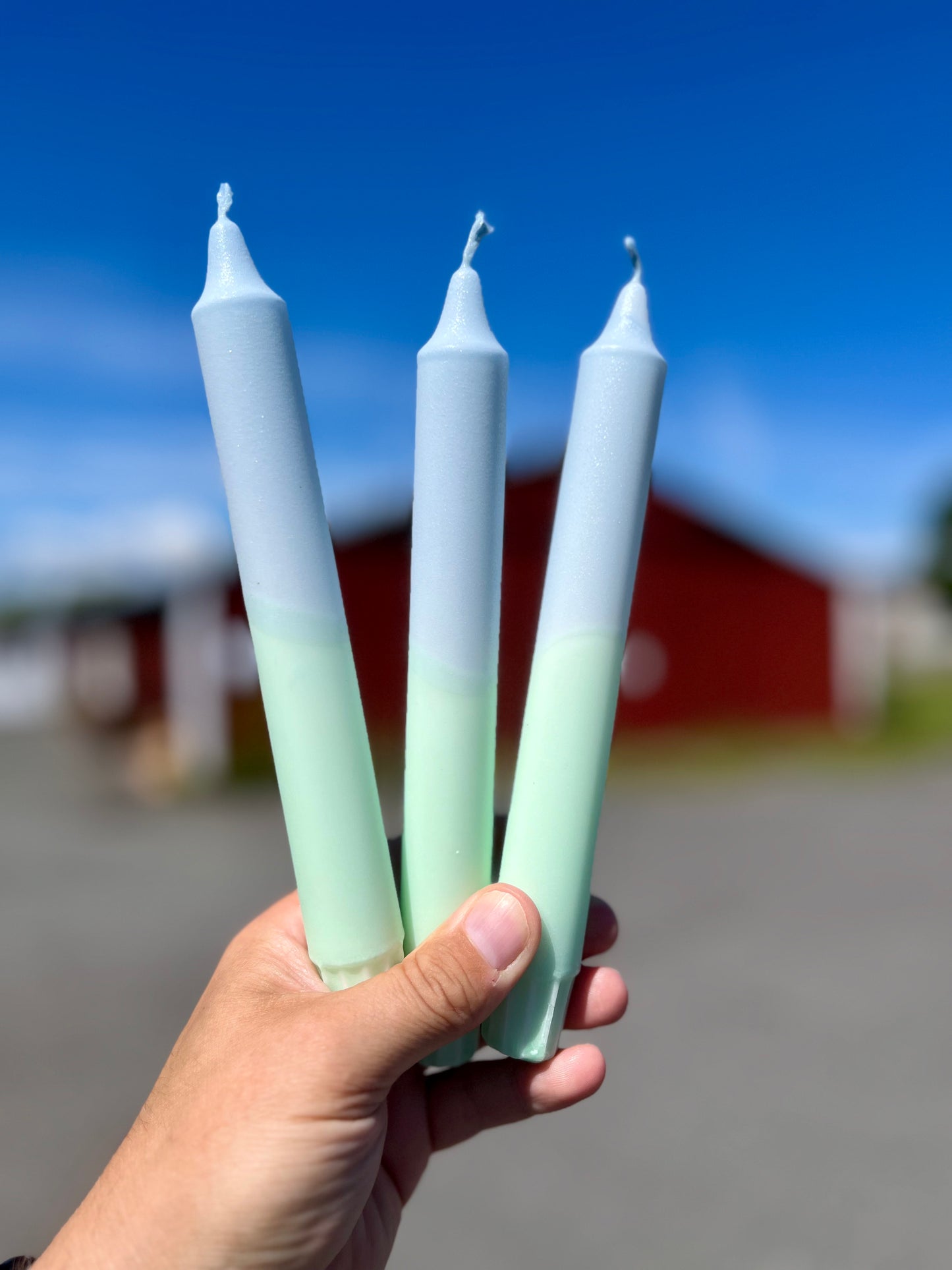 Minty Kiss-stearinljus – handgjorda ljus i mintgrönt och duvblått | 100 % stearin