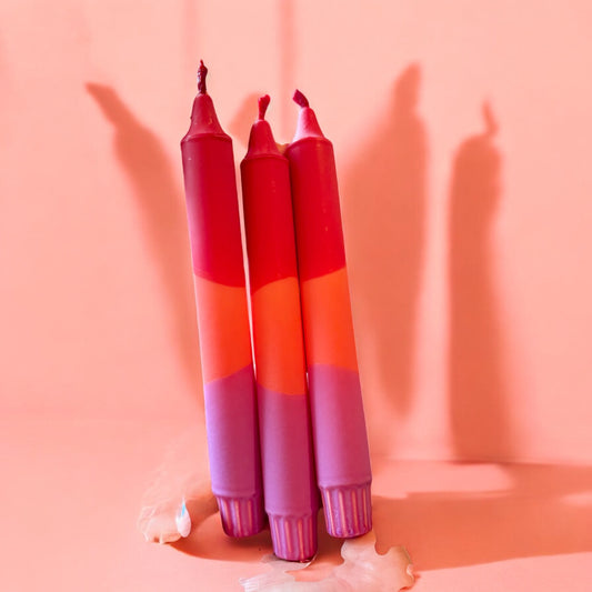 Heatwave Stearin Candles – Handcrafted Red, Orange & Purple Taper Candles – Bold Colorblock Statement – Available in 3, 5, 10, 15 or 20-Pack